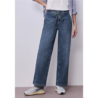Street One Wide Leg Jeans mit Gürteldetail - Blau - Damen Street One Wide Leg Jeans mit Gürteldetail - Blau - Damen