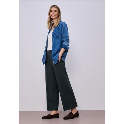 Street One Wide Leg Hose mit Knopfdetail - Grün - Damen Street One Wide Leg Hose mit Knopfdetail - Grün - Damen