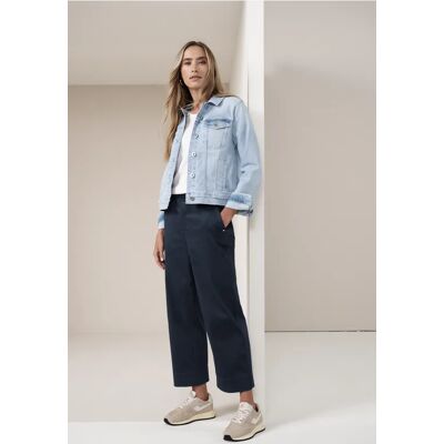 Street One Wide Leg Hose mit Knopfdetail - Blau - Damen Street One Wide Leg Hose mit Knopfdetail - Blau - Damen
