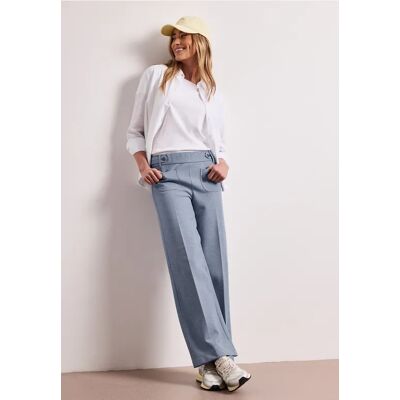 Street One Wide Leg Hose mit Knopfdetails - Blau - Damen Street One Wide Leg Hose mit Knopfdetails - Blau - Damen