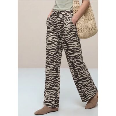 Street One Wide Leg Hose im Loose Fit mit Animal Print - Braun - Damen Street One Wide Leg Hose im Loose Fit mit Animal Print - Braun - Damen