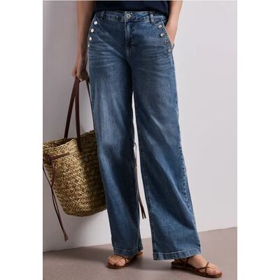 Street One Wide Leg Jeans mit Knopfdetails - Blau - Damen Street One Wide Leg Jeans mit Knopfdetails - Blau - Damen