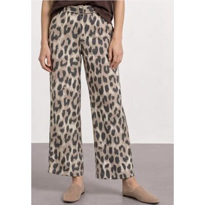 Street One Wide Leg Hose mit Gürtel und Leo-Print - Beige - Damen Street One Wide Leg Hose mit Gürtel und Leo-Print - Beige - Damen