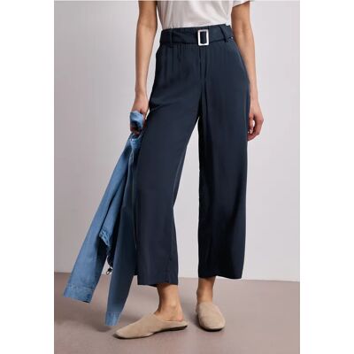 Street One 7/8 Wide Leg Hose mit Gürteldetail - Blau - Damen Street One 7/8 Wide Leg Hose mit Gürteldetail - Blau - Damen