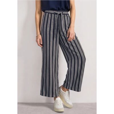 Street One Mid Waist Wide Leg Hose mit Streifen - Blau - Damen Street One Mid Waist Wide Leg Hose mit Streifen - Blau - Damen