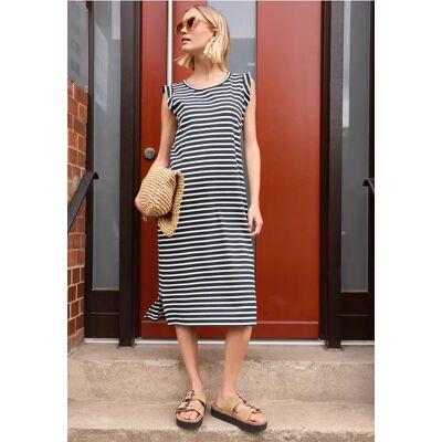 Street One Studio Midi-Kleid mit Rundhals und Streifen - Blau - Damen Street One Studio Midi-Kleid mit Rundhals und Streifen - Blau - Damen