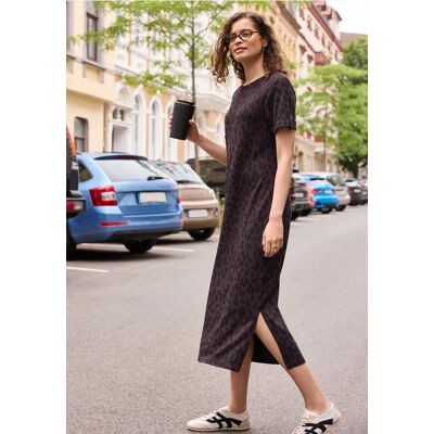 Street One Studio Midkleid mit Rundhals und Leo-Muster - Lila - Damen Street One Studio Midkleid mit Rundhals und Leo-Muster - Lila - Damen