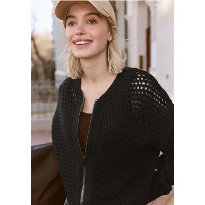 Street One Studio Cardigan mit Rundhals und Zipper - Schwarz - Damen Street One Studio Cardigan mit Rundhals und Zipper - Schwarz - Damen