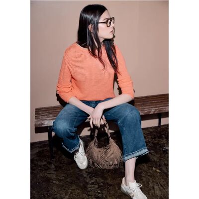 Street One Studio Pullover mit Boatneck und Lochmuster - Orange - Damen Street One Studio Pullover mit Boatneck und Lochmuster - Orange - Damen