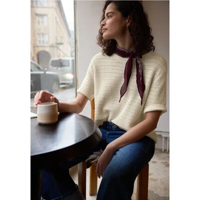 Street One Studio Kurzarm Pullover mit Lochmuster - Beige - Damen Street One Studio Kurzarm Pullover mit Lochmuster - Beige - Damen