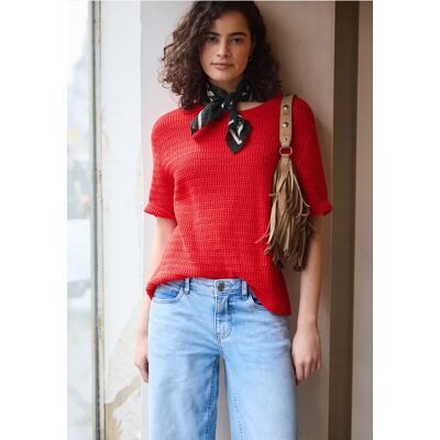 Street One Studio Kurzarm Pullover mit Lochmuster - Rot - Damen Street One Studio Kurzarm Pullover mit Lochmuster - Rot - Damen