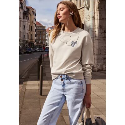Street One Studio Cosy Sweatshirt mit Leo-Herz - Beige - Damen Street One Studio Cosy Sweatshirt mit Leo-Herz - Beige - Damen