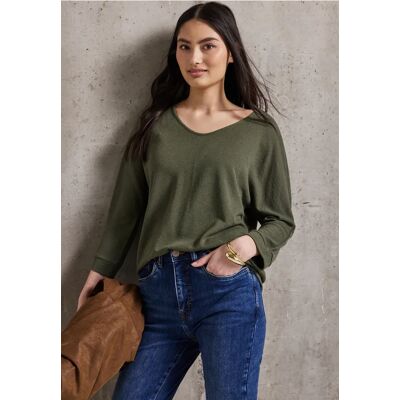 Street One Studio Strick-Look Shirt mit V-Neck - Grün - Damen Street One Studio Strick-Look Shirt mit V-Neck - Grün - Damen