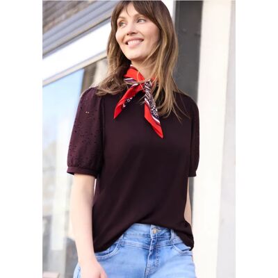 Street One Studio T-Shirt mit Rundhals und Spitzenärmeln - Lila - Damen Street One Studio T-Shirt mit Rundhals und Spitzenärmeln - Lila - Damen