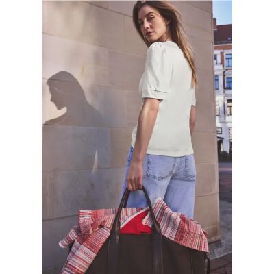 Street One Studio T-Shirt mit Rundhals und Puffärmeln - Weiß - Damen Street One Studio T-Shirt mit Rundhals und Puffärmeln - Weiß - Damen