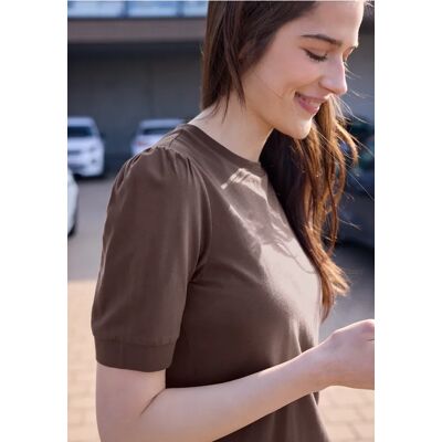 Street One Studio T-Shirt mit Rundhals und Puffärmeln - Braun - Damen Street One Studio T-Shirt mit Rundhals und Puffärmeln - Braun - Damen