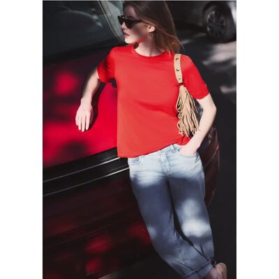 Street One Studio T-Shirt mit Rundhals und Puffärmeln - Rot - Damen Street One Studio T-Shirt mit Rundhals und Puffärmeln - Rot - Damen