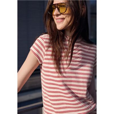 Street One Studio Kurzarm T-Shirt mit Struktur - Rot - Damen Street One Studio Kurzarm T-Shirt mit Struktur - Rot - Damen