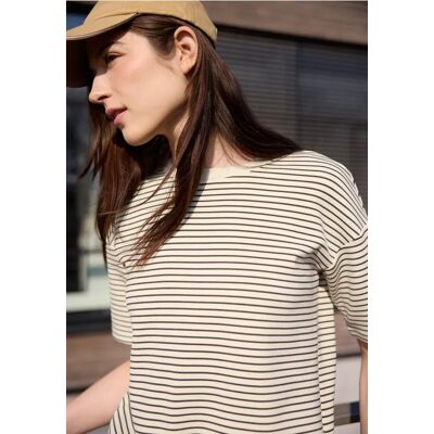Street One Studio Fein gestreiftes Scuba T-Shirt - Braun - Damen Street One Studio Fein gestreiftes Scuba T-Shirt - Braun - Damen