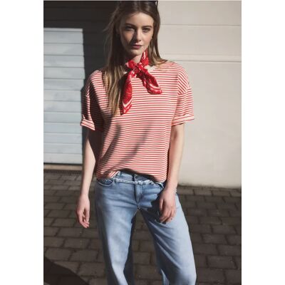 Street One Studio Fein gestreiftes Scuba T-Shirt - Rot - Damen Street One Studio Fein gestreiftes Scuba T-Shirt - Rot - Damen