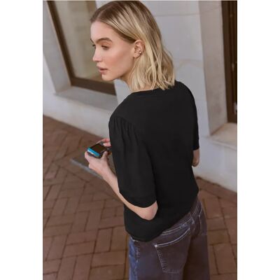 Street One Studio T-Shirt mit Rundhals und Puffärmeln - Schwarz - Damen Street One Studio T-Shirt mit Rundhals und Puffärmeln - Schwarz - Damen