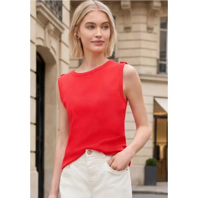 Street One Studio Top mit Rundhals und Knopfdetail - Rot - Damen Street One Studio Top mit Rundhals und Knopfdetail - Rot - Damen