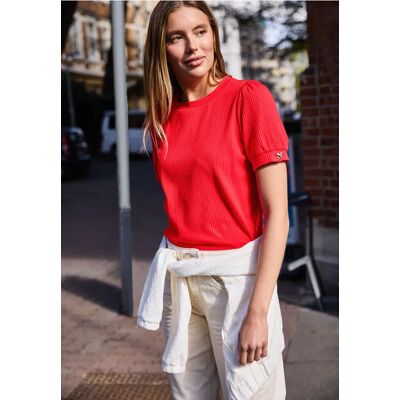 Street One Studio T-Shirt mit Rundhals und Knopfdetail - Rot - Damen Street One Studio T-Shirt mit Rundhals und Knopfdetail - Rot - Damen