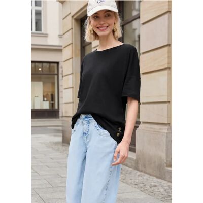 Street One Studio T-Shirt mit Rundhals und Knöpfen - Schwarz - Damen Street One Studio T-Shirt mit Rundhals und Knöpfen - Schwarz - Damen