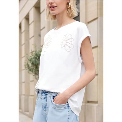 Street One Studio Shirt mit Rundhals und Blumen-Embroidery - Weiß - Damen Street One Studio Shirt mit Rundhals und Blumen-Embroidery - Weiß - Damen