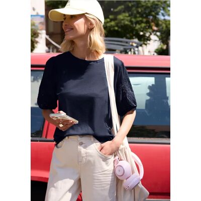 Street One Studio T-Shirt mit Embroidery Ärmeln - Blau - Damen Street One Studio T-Shirt mit Embroidery Ärmeln - Blau - Damen