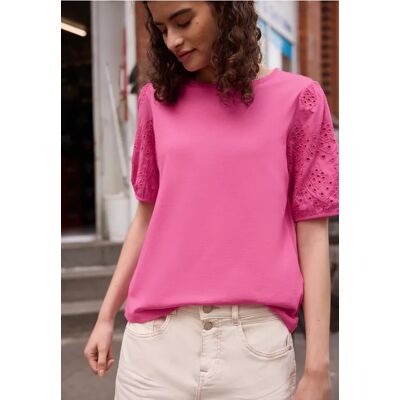 Street One Studio T-Shirt mit Embroidery Ärmeln - Pink - Damen Street One Studio T-Shirt mit Embroidery Ärmeln - Pink - Damen