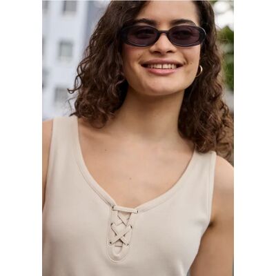 Street One Studio Top mit V-Neck und Bänderdetail - Beige - Damen Street One Studio Top mit V-Neck und Bänderdetail - Beige - Damen