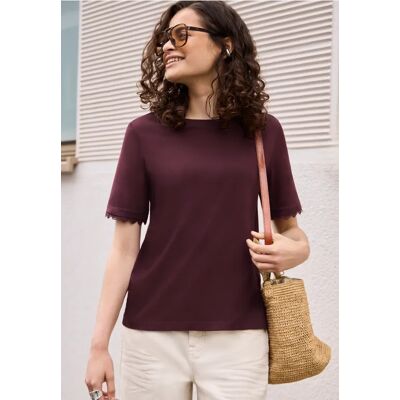 Street One Studio T-Shirt mit Crochet-Details an den Ärmeln - Lila - Damen Street One Studio T-Shirt mit Crochet-Details an den Ärmeln - Lila - Damen