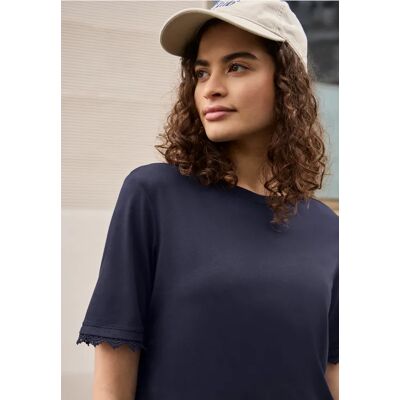 Street One Studio T-Shirt mit Crochet-Details an den Ärmeln - Blau - Damen Street One Studio T-Shirt mit Crochet-Details an den Ärmeln - Blau - Damen