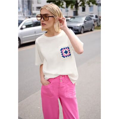 Street One Studio T-Shirt mit Rundhals und Crochettasche - Weiß - Damen Street One Studio T-Shirt mit Rundhals und Crochettasche - Weiß - Damen