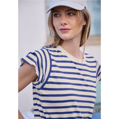 Street One Studio T-Shirt mit Volant-Ärmeln und Print - Blau - Damen Street One Studio T-Shirt mit Volant-Ärmeln und Print - Blau - Damen