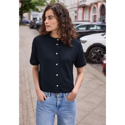 Street One Studio Kurzarm Jacke im Strick-Look mit Rundhals - Blau - Damen Street One Studio Kurzarm Jacke im Strick-Look mit Rundhals - Blau - Damen