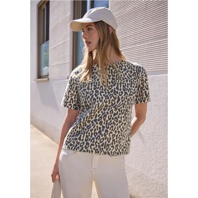Street One Studio T-Shirt mit Rundhals und Leo-Muster - Beige - Damen Street One Studio T-Shirt mit Rundhals und Leo-Muster - Beige - Damen