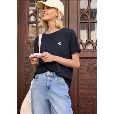 Street One Studio T-Shirt mit Rundhals und Embroidery-Detail - Blau - Damen Street One Studio T-Shirt mit Rundhals und Embroidery-Detail - Blau - Damen