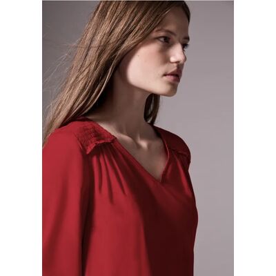 Street One Studio Bluse mit Smock-Detail - Rot - Damen Street One Studio Bluse mit Smock-Detail - Rot - Damen