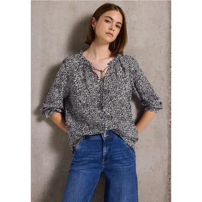 Street One Studio Gemusterte Bluse mit Rüschen - Blau - Damen Street One Studio Gemusterte Bluse mit Rüschen - Blau - Damen