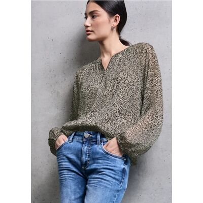 Street One Studio Chiffon Leo-Bluse mit Zipper - Beige - Damen Street One Studio Chiffon Leo-Bluse mit Zipper - Beige - Damen