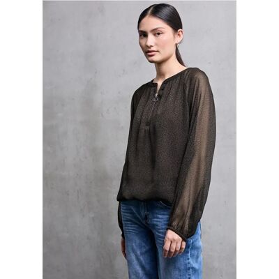 Street One Studio Chiffon Leo-Bluse mit Zipper - Braun - Damen Street One Studio Chiffon Leo-Bluse mit Zipper - Braun - Damen