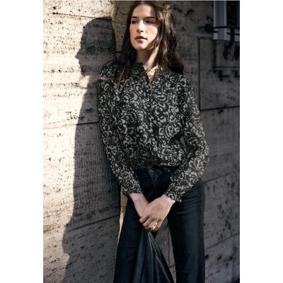 Street One Studio Gemusterte Chiffon Bluse - Schwarz - Damen Street One Studio Gemusterte Chiffon Bluse - Schwarz - Damen