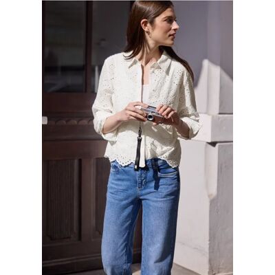 Street One Studio Langarm Bluse mit Shiffleymuster - Weiß - Damen Street One Studio Langarm Bluse mit Shiffleymuster - Weiß - Damen