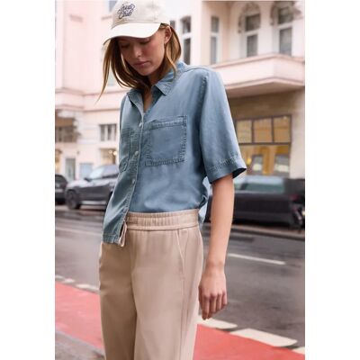 Street One Studio Kurzarm Bluse im Washed-Look - Blau - Damen Street One Studio Kurzarm Bluse im Washed-Look - Blau - Damen
