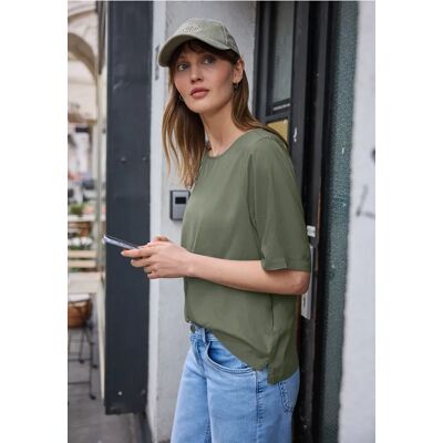 Street One Studio Kurzarm Bluse mit Rundhals in Unifarbe - Grün - Damen Street One Studio Kurzarm Bluse mit Rundhals in Unifarbe - Grün - Damen