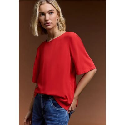 Street One Studio Kurzarm Bluse mit Rundhals in Unifarbe - Rot - Damen Street One Studio Kurzarm Bluse mit Rundhals in Unifarbe - Rot - Damen