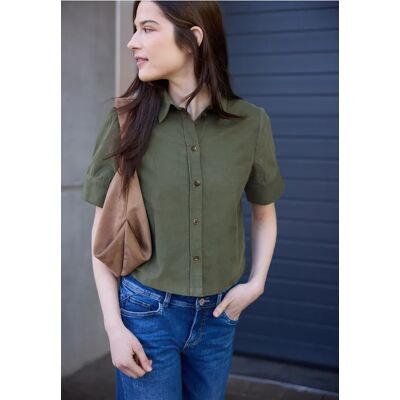 Street One Studio Kurzarm Bluse in Cord-Qualität - Grün - Damen Street One Studio Kurzarm Bluse in Cord-Qualität - Grün - Damen