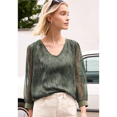 Street One Studio Langarm Bluse mit V-Neck aus Chiffon - Grün - Damen Street One Studio Langarm Bluse mit V-Neck aus Chiffon - Grün - Damen